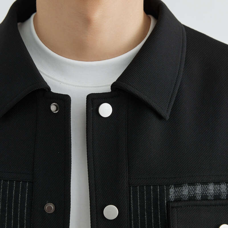 Anti Wrinkle Twill Men's Black Patchwork Lapel 2024 Spring And Autumn New Trend Slightly Loose Casual Jacket