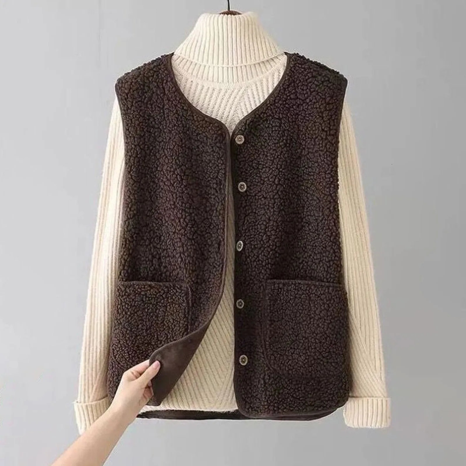 WomenS Teddy Fleece Vest Autumn Thin Vest Sleeveless Coat Plain Plush Vest Short Jacket Loose Fleece Vest Women Outwear 241114