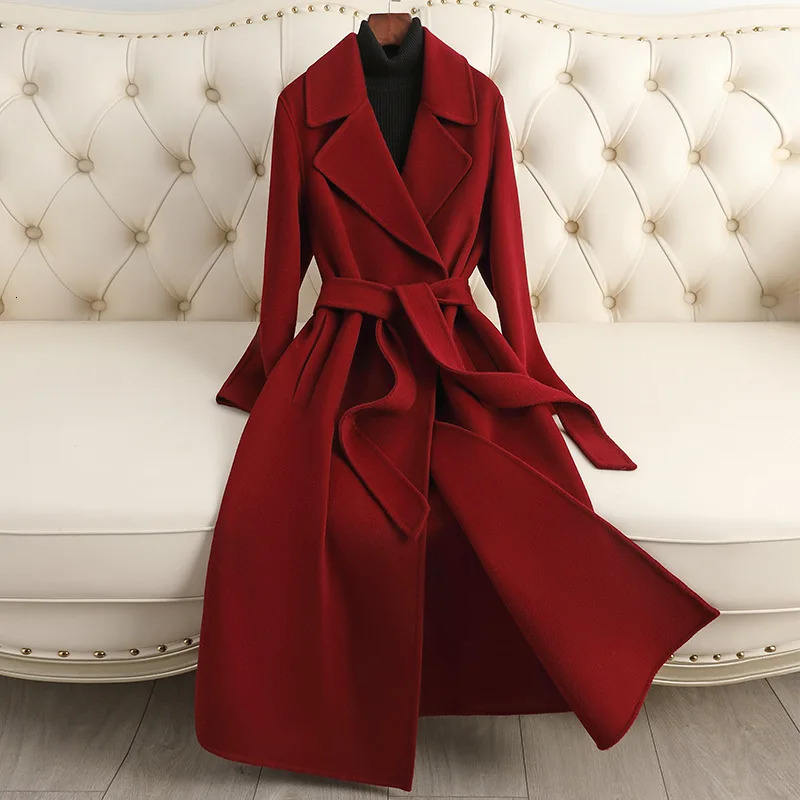 Double sided cashmere wool coat womens long autumn and winter item super knee warm wool coat 241115