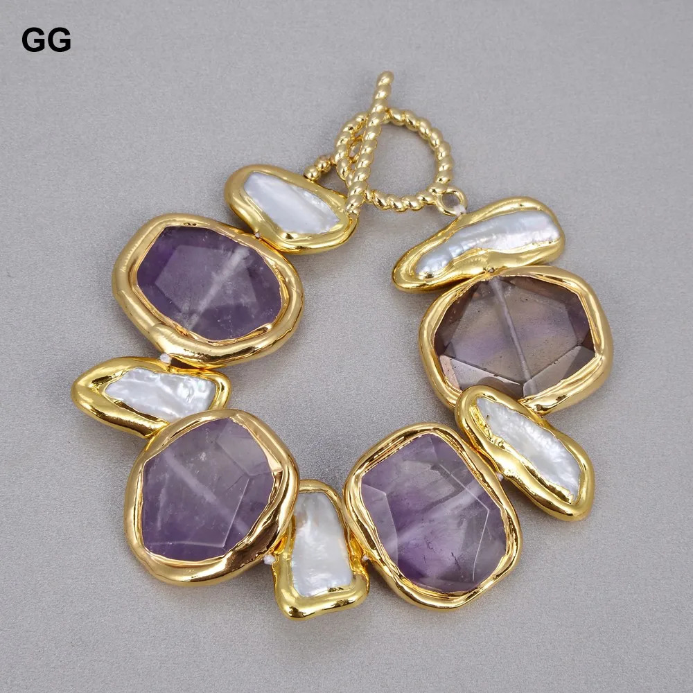 Guai Jewelry Natural Freshwater White Pipa Pearl Green Pearl Amethyst Gold Plated Pendant Necklace Bracelet Earring Set 241115