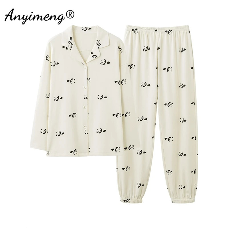 Cute rabbit printed pajamas for autumn and winter womens cotton sleepwear long sleeved sleepwear for womens open top sleepwear lapel Japanese sleepwea