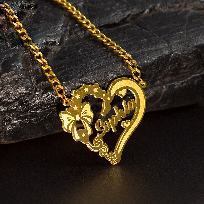 DIY Custom Flower Letters Name Pendant Necklace Stainless Steel Choker Necklace Jewelry
