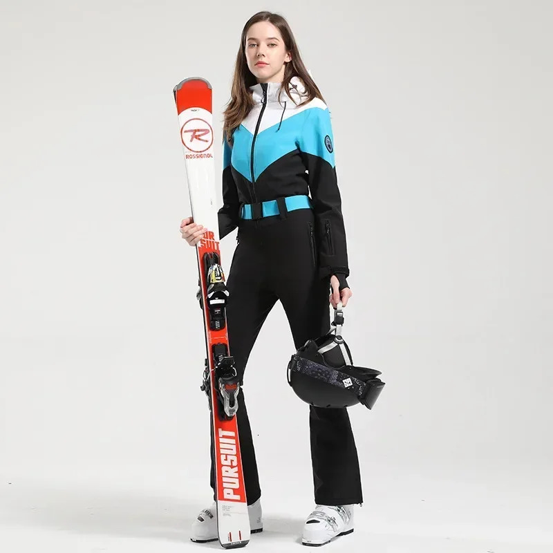 Waterproof Snowboard Hooded Clothes Outdoor New One-Piece Ski Suit Winter Women Sport Mountain Skiing Sets Windproof Snowsuit