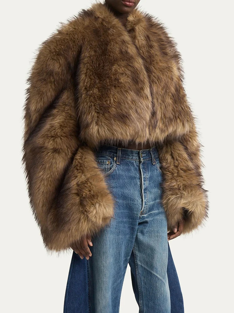 TWOTYLE Solid Patchwork Feathers Temperament Coats For Women V Neck Long Sleeve Open Stitch Jacket Female Fashion 241115