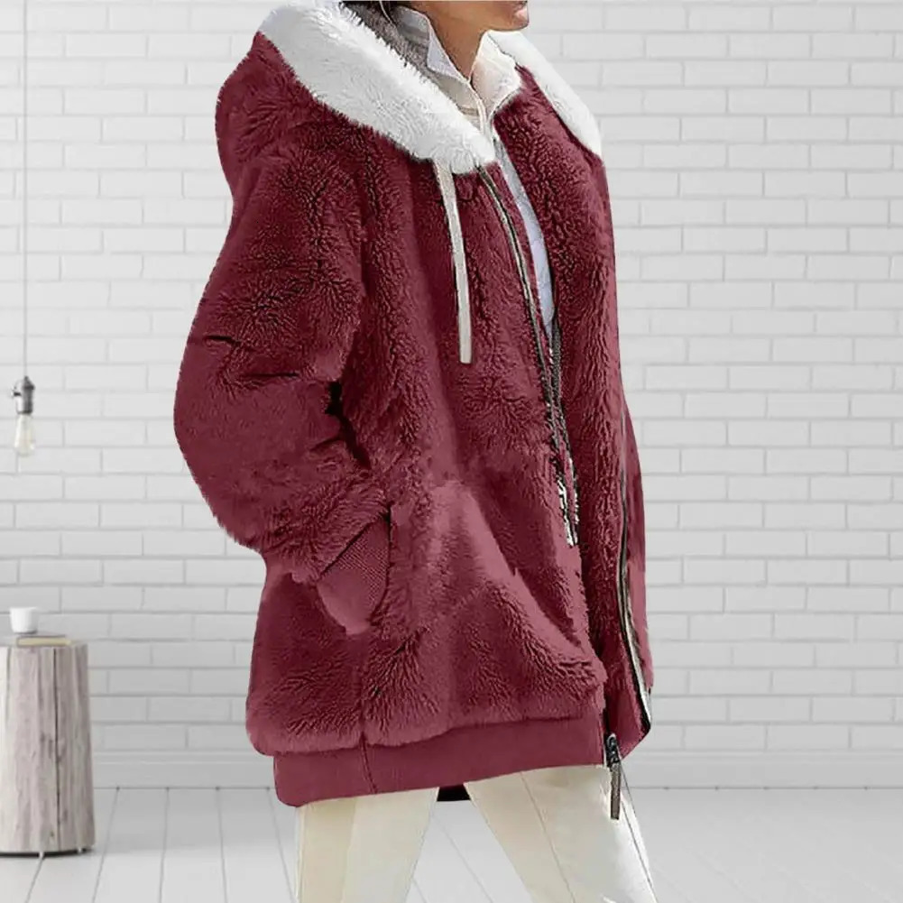2023 Womens Winter Coat Solid Color Warm Plush Large Size Ladies Fall Loose Zipper Hooded 241115