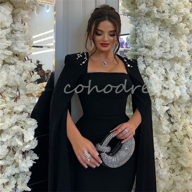 Kaftan Arabic Abaya Black Evening Dress Long Sleeve Moroccan Turkey Mermaid Prom Dresses Beaded Formal Ceremony Party Gowns Middle East vestidos de no