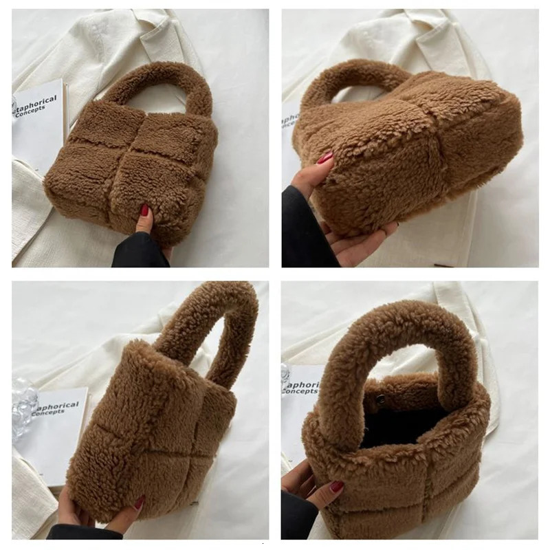 Square Bag Wool Bag Autumn/Winter Girl Fashion Retro Plush Bag Handbag Women Convenient Travel Bag White/Purple/Pink 241114