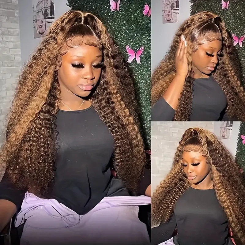 European and American fashion piano color small curly wigs African hot selling front lace 13*4 long curly hair wig