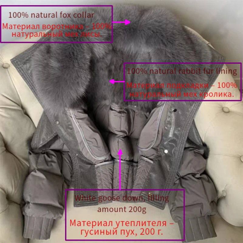 Womens Winter Down Jacket Sheepskin Fabric Fur VNeck Rabbit Lining Coat Women Warm And Fashionable 241115