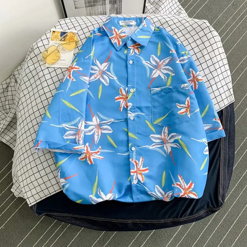 Morning Glory Printed Hawaiian Beach Shirt for Men Summer Short Sleeve 3XL Aloha Shirts Mens Holiday Vacation Clothing Chemise 240415