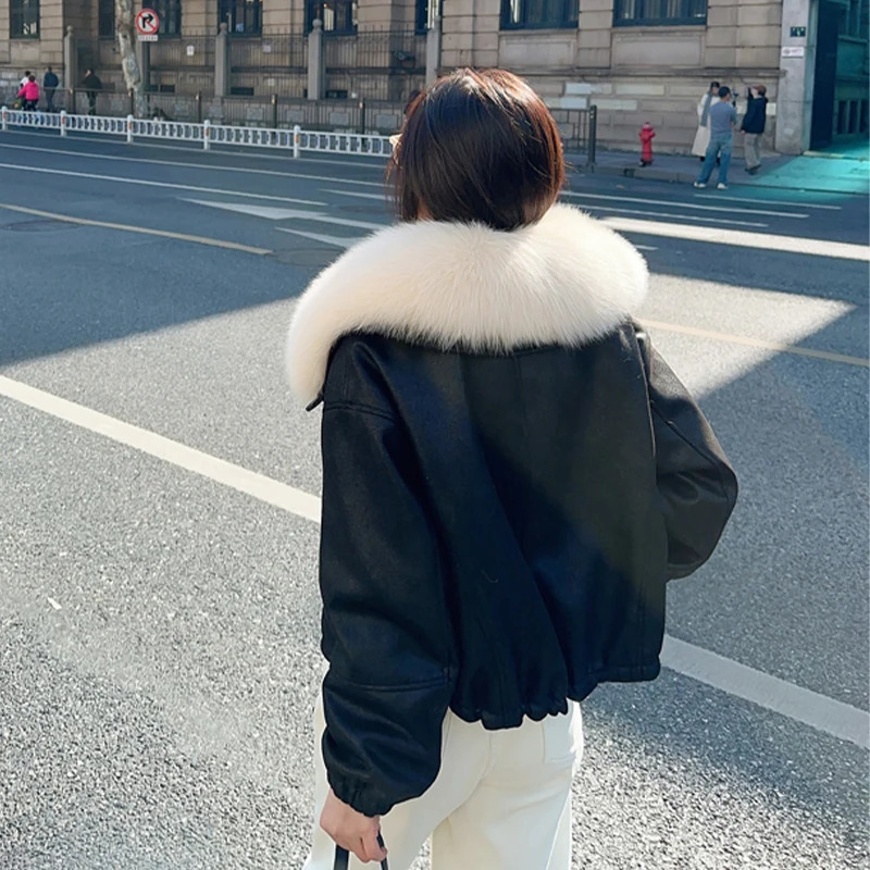 Womens Winter Down Jacket Short Real Natural Fur Collar Coats Suede Fabric Fashionable And ious In Jackets 241115