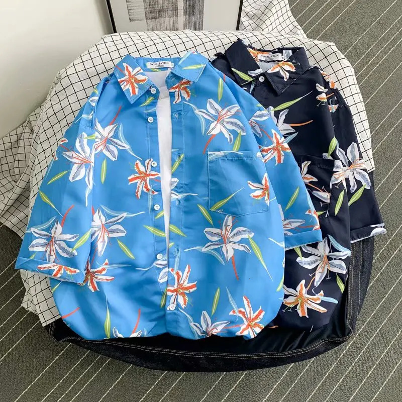 Morning Glory Printed Hawaiian Beach Shirt for Men Summer Short Sleeve 3XL Aloha Shirts Mens Holiday Vacation Clothing Chemise 240415