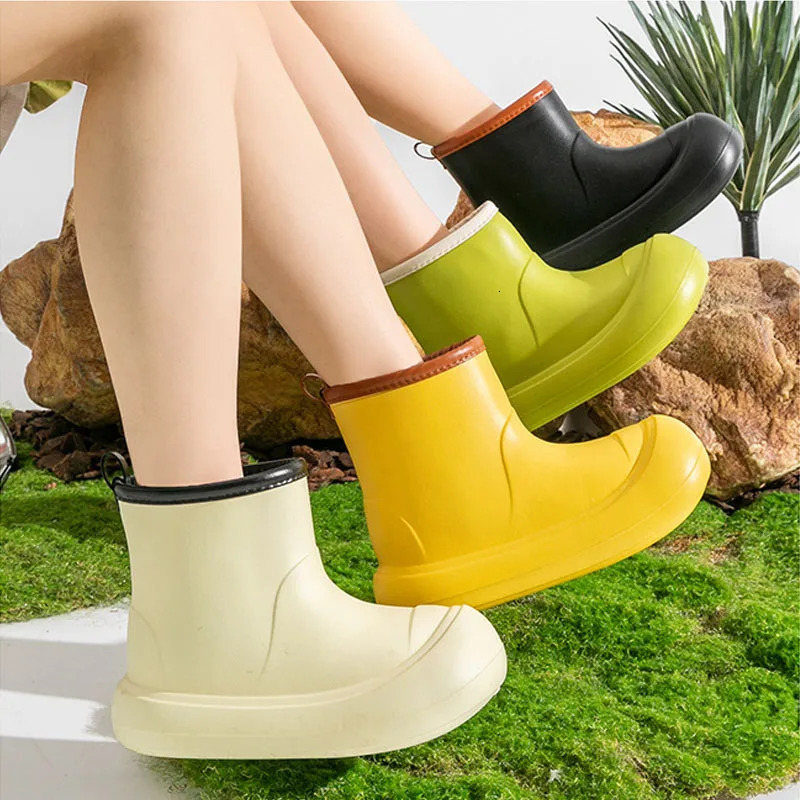 Rain Boots Women EVA Waterproof Comfortable Round Toe Rain Shoes Soft Platform Thick Sole Outdoor Wading Camping Rubber Shoes 241114