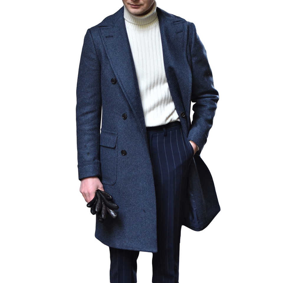 Handsome Men's Woolen Overcoat Notched Lapel Blazer Windbreaker Autumn Winter Special Design Oovercoat Custom Made Plus Size Jacket