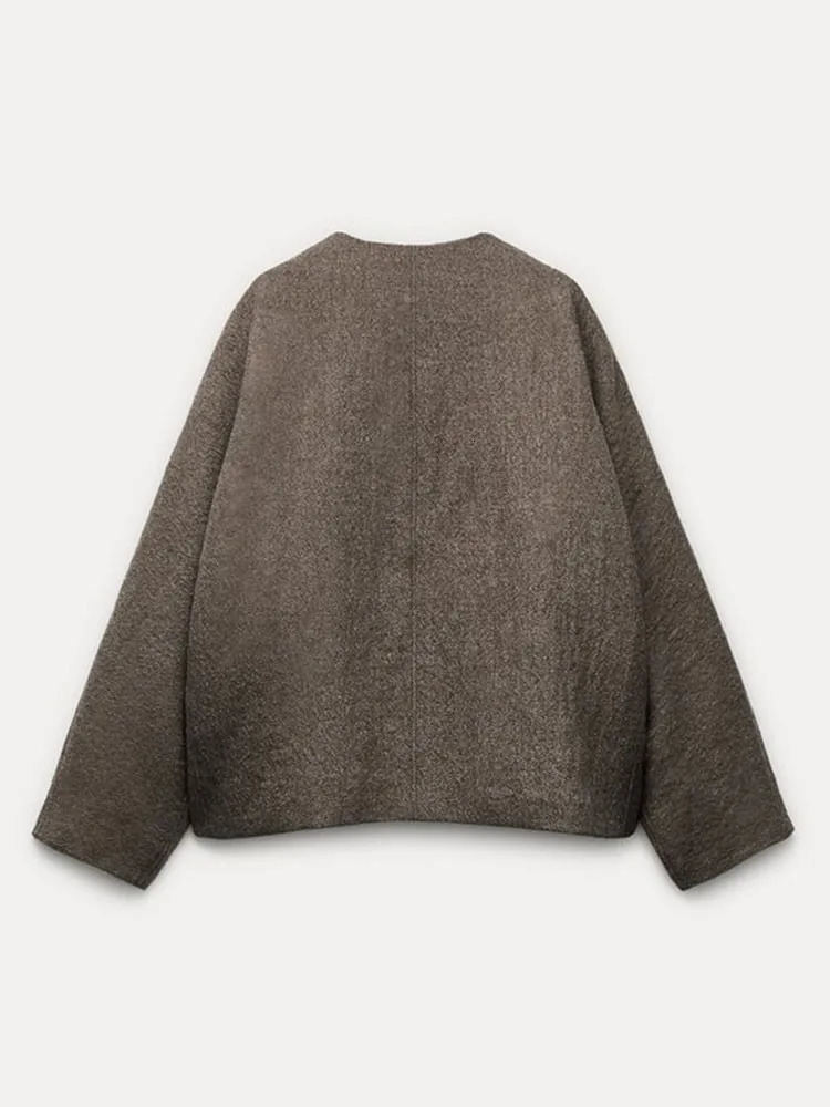 Women Vintage Blends Fit Blazer Coat Fashion Loose Double Breasted Long Sleeve Pockets Female Jackets Chic Lady Coats 241115