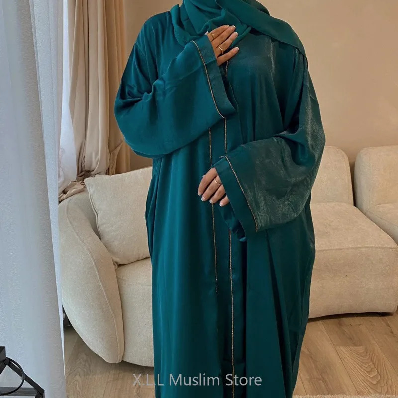 Long Loose Embroider White Open Kimono Abayas Kaftan Solid Islamic Green Abaya Dubai Womens Prayer Clothing 241111