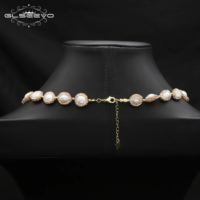 GLSEEVO Natural Baroque Pearl Womens Jewelry Necklace Bracelet Earring Set with Water Diamond Inlaid Dress Accessories 241115