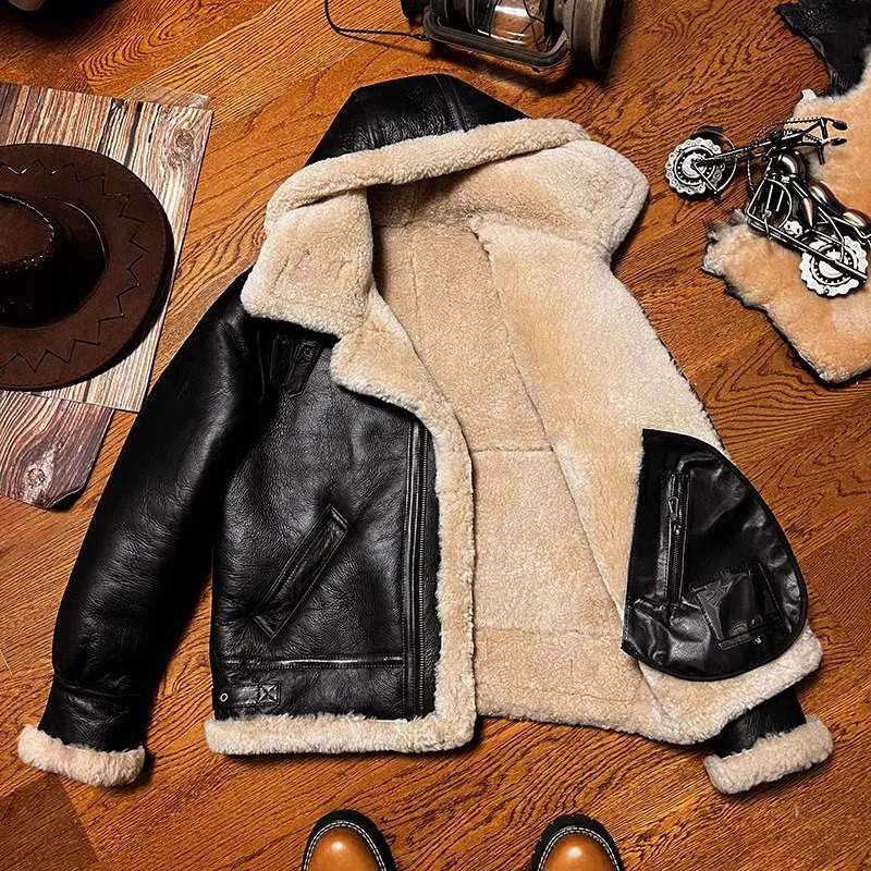 CC store is the . Mens high-quality 100% genuine leather jacket. Classic B3 winter warm thick leather coat. Natural sheepskin coat with wool. thick 24