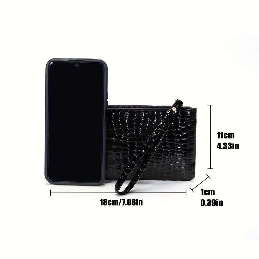 Women Crocodile Pattern Clutch, Stylish Wristlet Handbag Bag, Elegant Mobile Phone Coin Purse