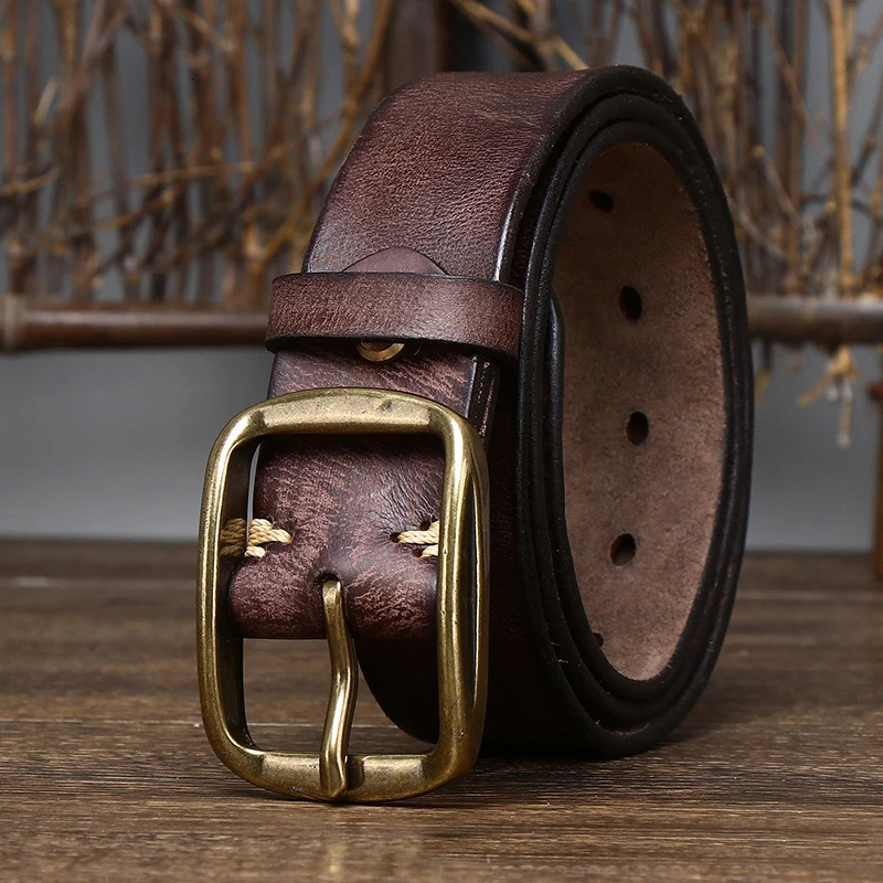 3.8CM thick denim copper buckle leather casual jeans with mens high-quality retro mens belt Cintos 241115