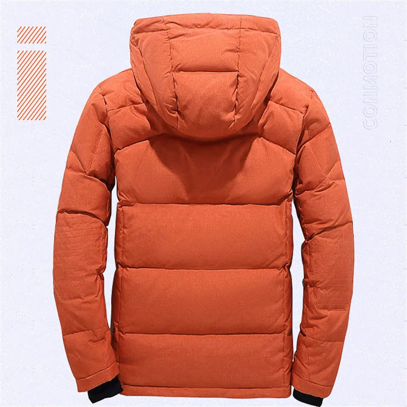 Winter down jacket mens white duck windproof and warm travel camping thick solid color hooded clothing 241115