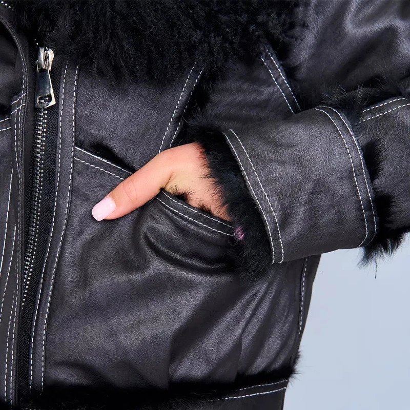 Fur Coat Women Winter 2024 In Jacket Natural Real Rabbit Hair Inner Liner Short Casual Slim VNeck Sheepskin For 241115