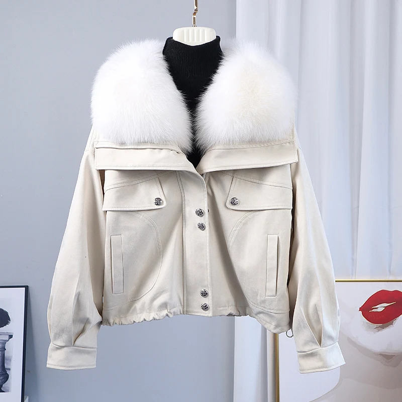 2024 Winter Puffer Jacket Women Short Real Fur Leisure Time Warm 90 White Duck Down Coat Female Parkas Waterproof 241115