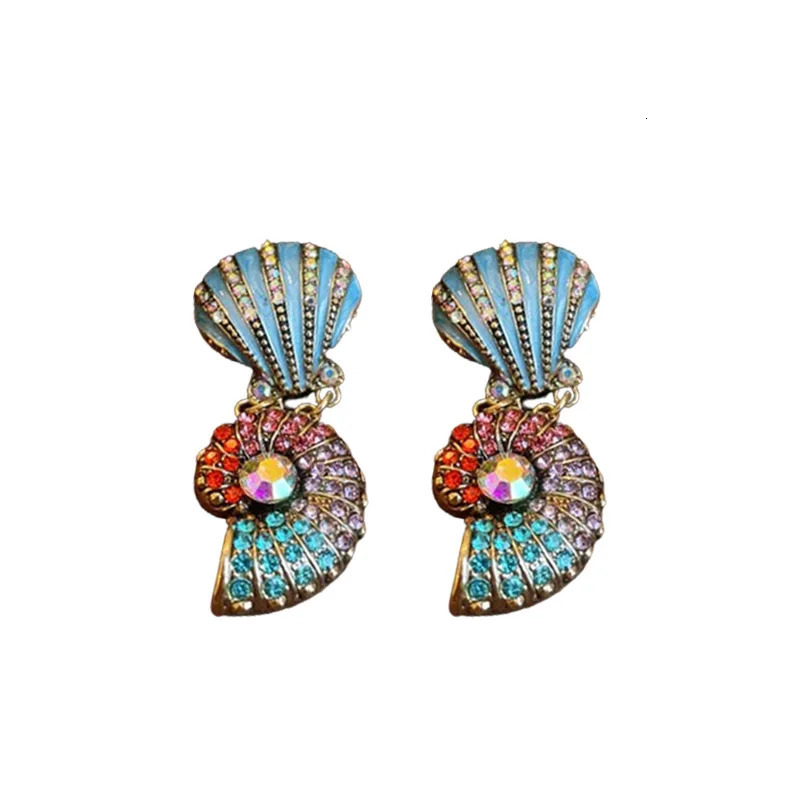 Crystal Pearl Conch Double layer Necklace Earrings Retro Sweater Chain Jewelry Wholesale Accessories 241115