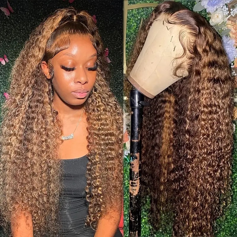 European and American fashion piano color small curly wigs African hot selling front lace 13*4 long curly hair wig