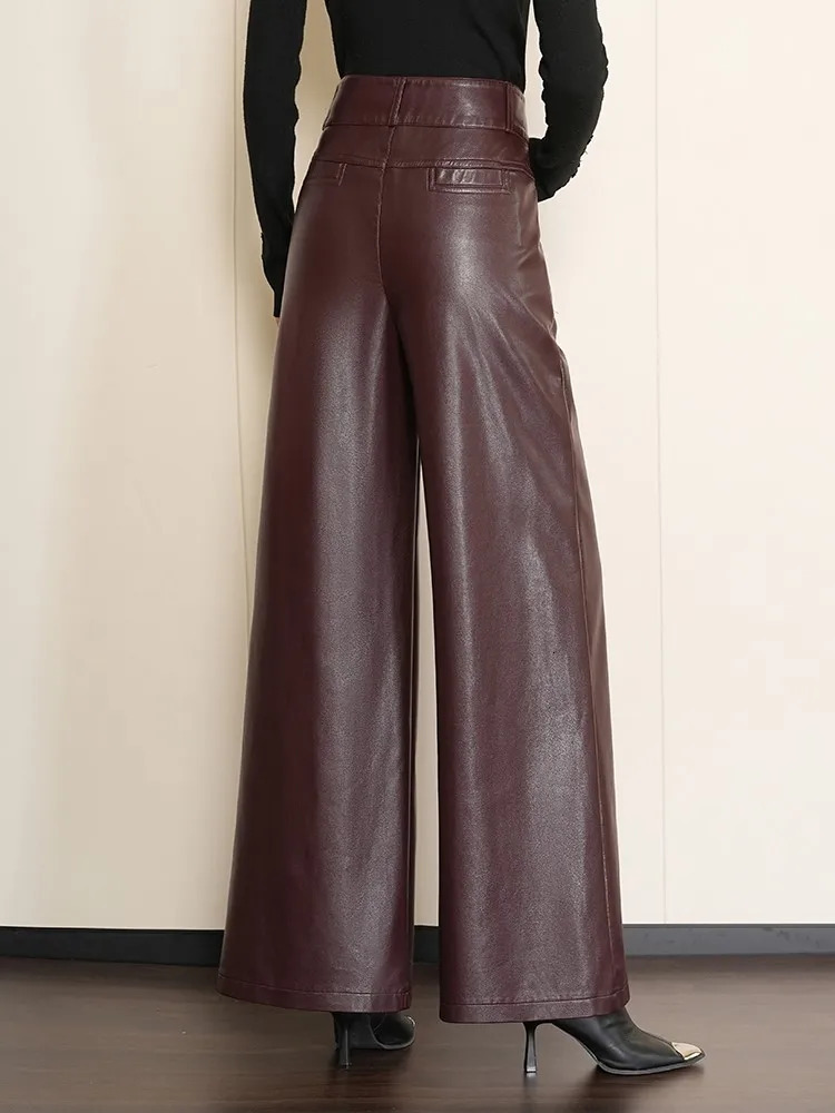 ZUZK highquality womens PU leather wedding pants autumn and winter fashionable warm elegant 241115