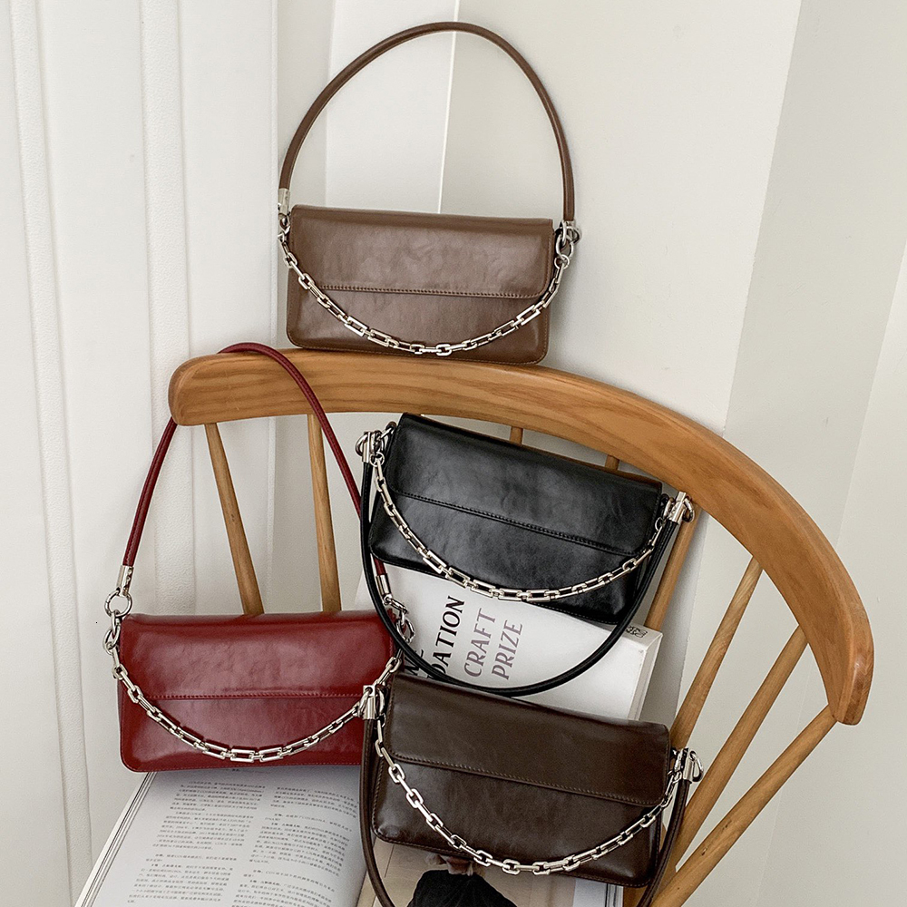 Handbag For Women Chain Retro Soft Leather Underarm Armpit Bags Solid Color Ladies Shoulder Bag dddmymoon
