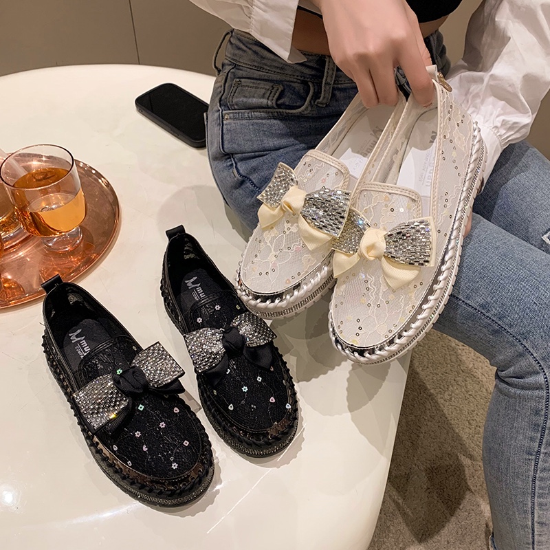 2024 Summer New Women's Sandals Thick Bottom Soft Hollow Mesh Flat Shoes Water Diamond Bow Breathable Sports Shoes Luxury Shining Casual Shoes De