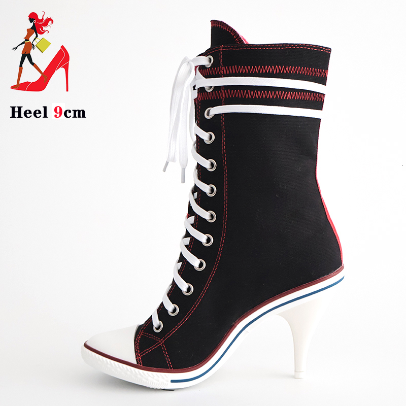 2024 Women Boots Design Stiletto High Canvas Fashion Lady Lace Up Pointed Ankle Shoes Sexy High-Heeled Thin Heel Boot