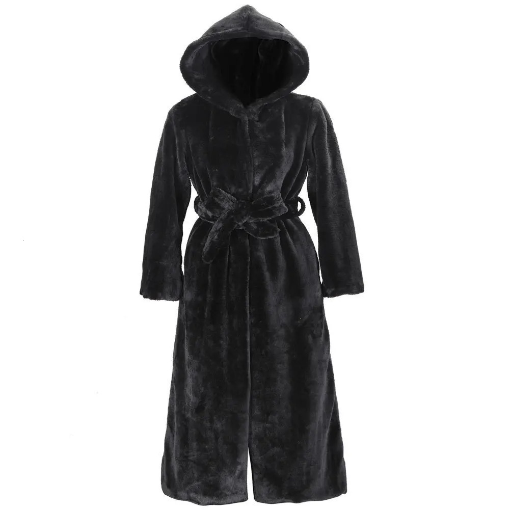 White Belted Faux Fur Coat Women Winter Clothes Hooded Fluffy Jacket with Belt Long Plush Coats Thick Warm Slim Furry Overcoats 241115