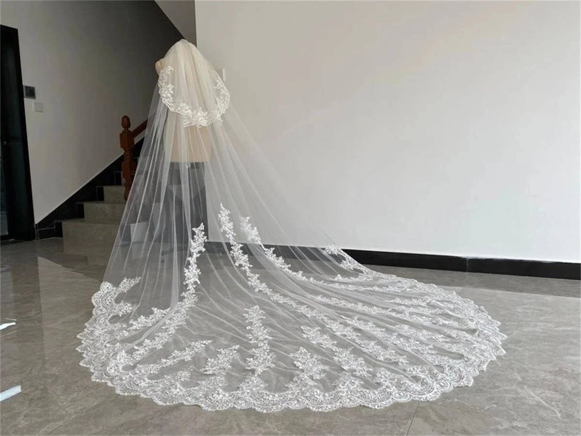 4M 5M White Ivory 2-Layer Wedding Veil Cover Lace Decal Veil with Comb Used for Bridal Cathedral Wedding Accessories 241115