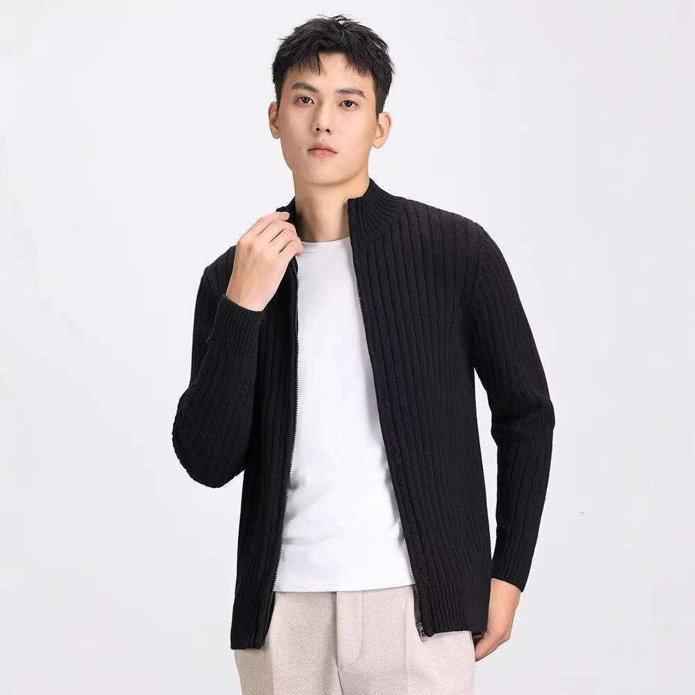 Stand Up Collar Knitted Cardigan Korean Version Slim Fit Jacket Men's Workplace Autumn And Winter Warm Woolen Sweater Gentleman Style