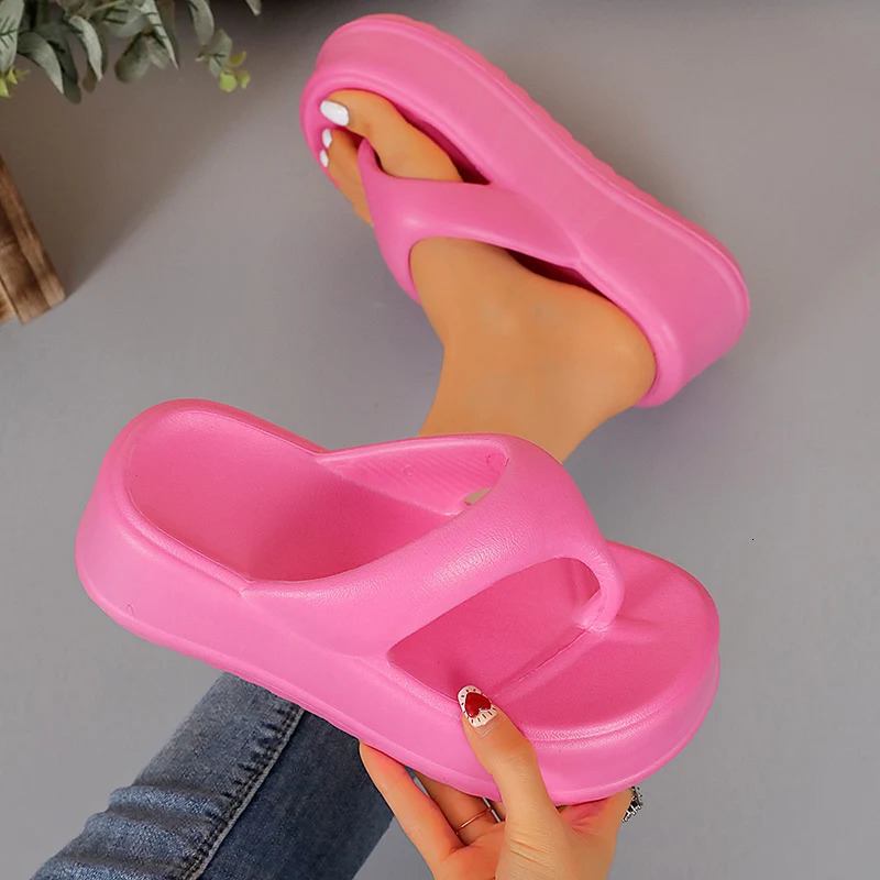 Super Chunky Heel Women Clip Toe Slippers Outdoor Indoor Solid Thick Bottom Flip Flops EVA Anti-slip High Platform Sandals 241114