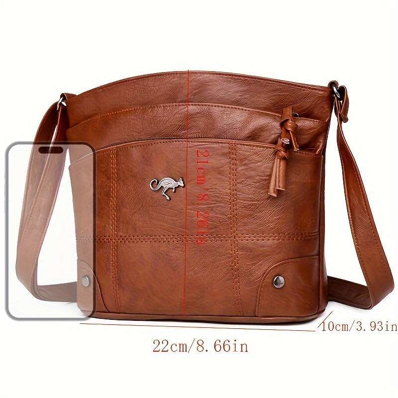 Chic Vintage-Inspired Women's Crossbody Bag Spacious Multi-Pocket Design, Soft Faux Leather, Adjustable Strap, Zip Closure - Perfect for Daily Co