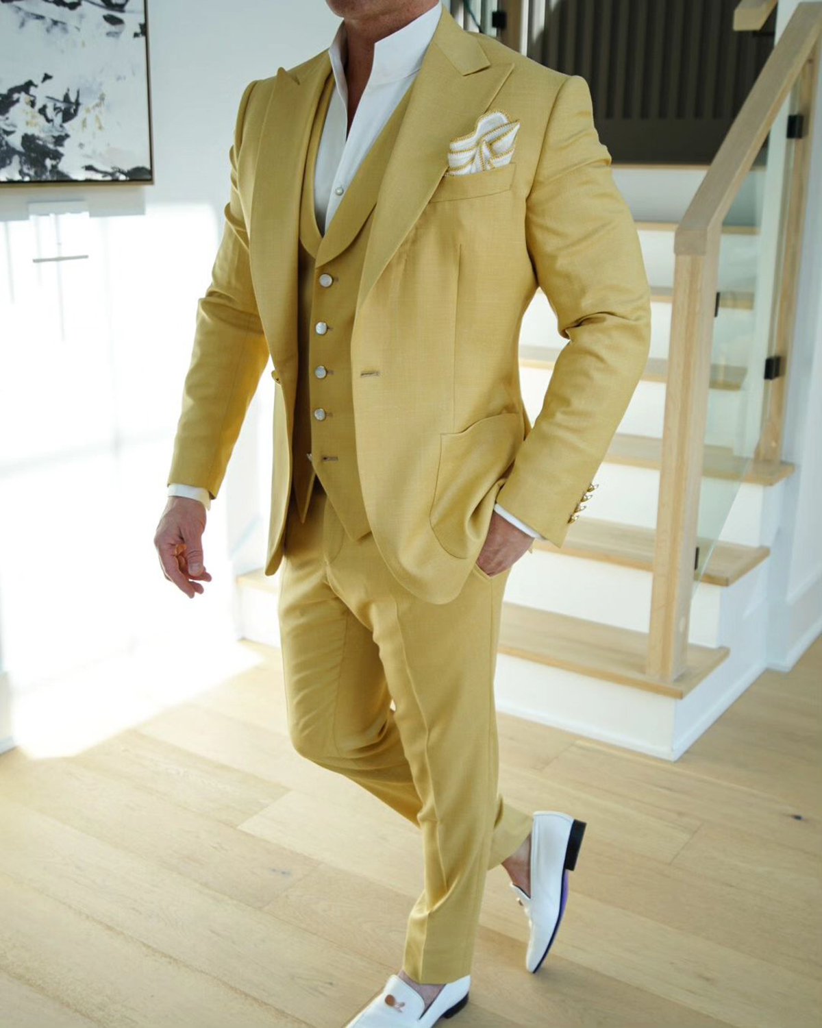 Modern Men's Tuxedos Notched Lapel Single Breasted Groom Wedding Prom Party Blazer Plus Size Suits 3 Pieces Set (Pants+Vest+Coat)
