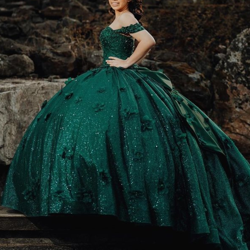 Green Emerald Shiny Quinceanera Dresses Ball Princess Beads Wer Sweet Dress Party Birthday Gown Vestidos De Anos