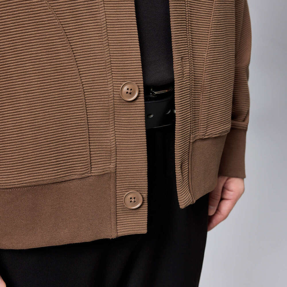 Momaike 350G Striped Texture Hoodie Cardigan For Men, 2024 Autumn New Style, Simple Contrasting Color Men's Coat 55549