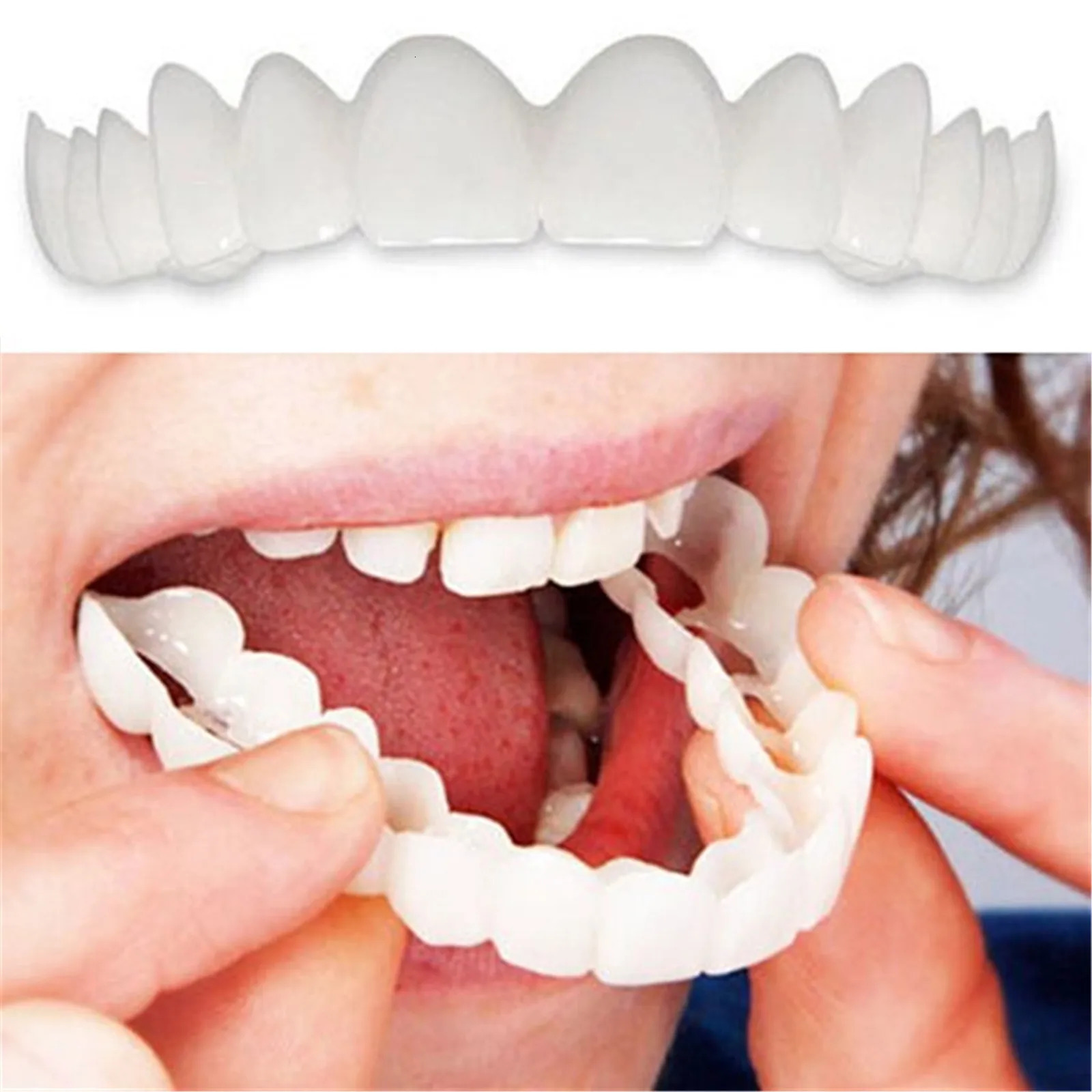 2pc Set Mouth Guard Comfort Fit White Fake Simulation Teeth Cover Top Veneer Denture Easy-To Wear Aesthetic Lightweight Kit 2024 241115