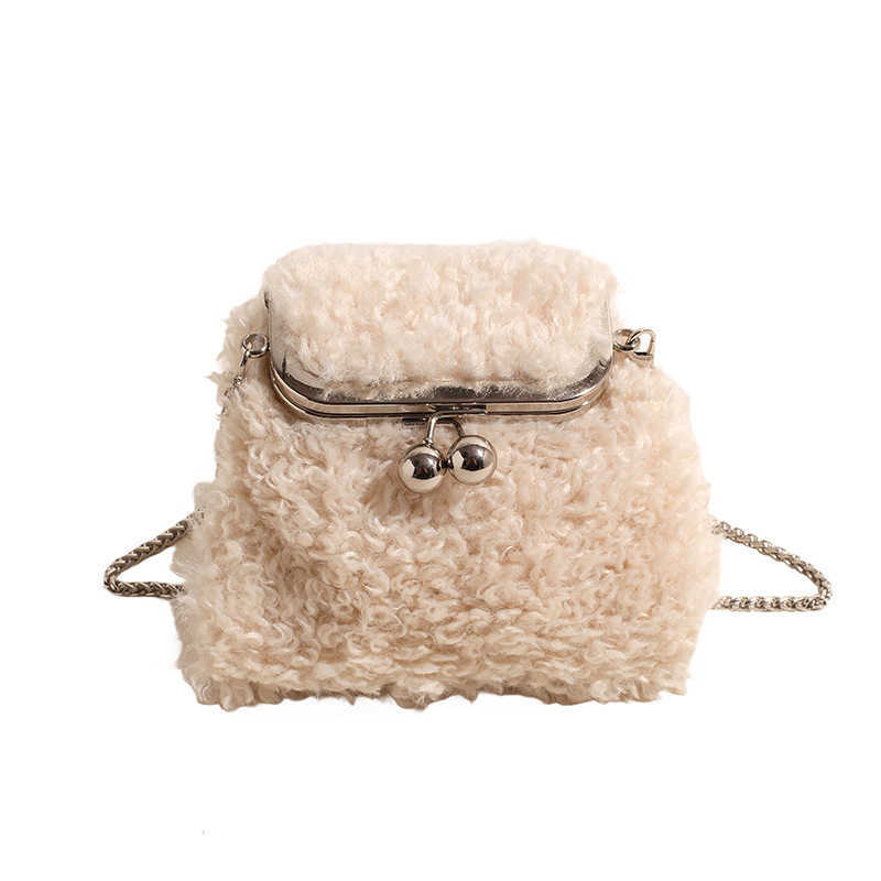 Autumn and winter lamb wool clip bag women's 2024 new chain crossbody bag super popular niche furry chain bag