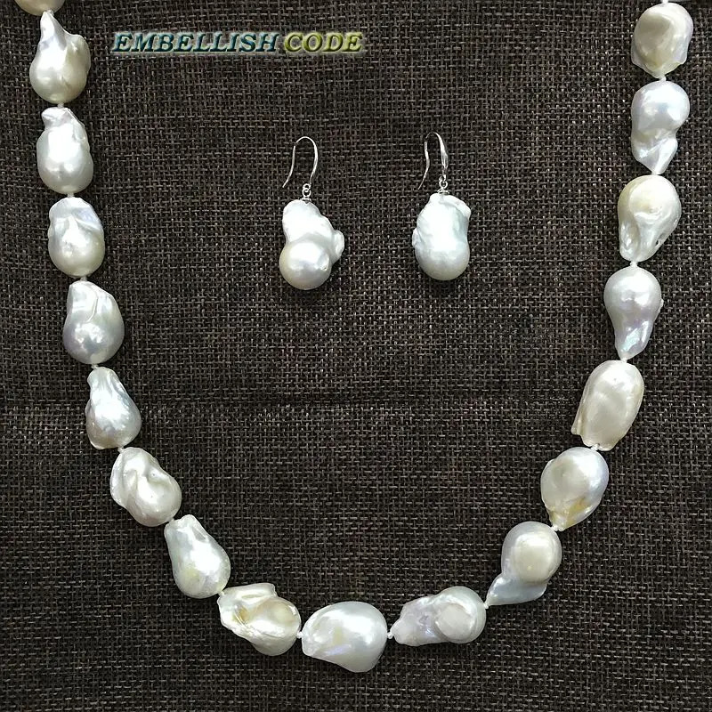 Necklace hook earring set Baroque style large size white nuclear color flame ball pearl shape charming 241115
