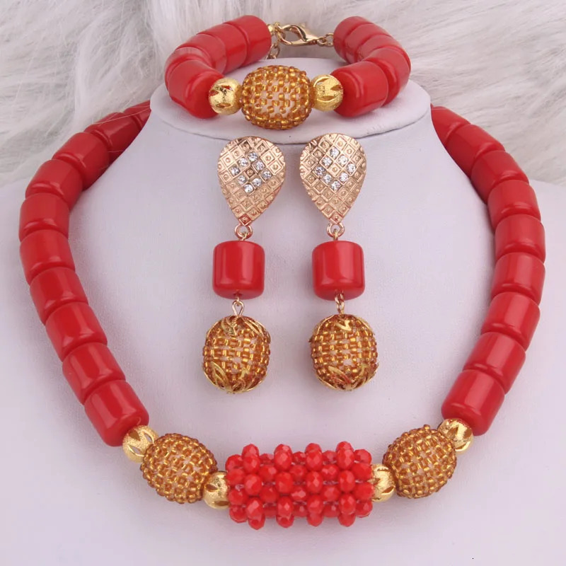 Dudo artificial coral bead Nigerian jewelry set with 10 colors available for traditional wedding women 241115