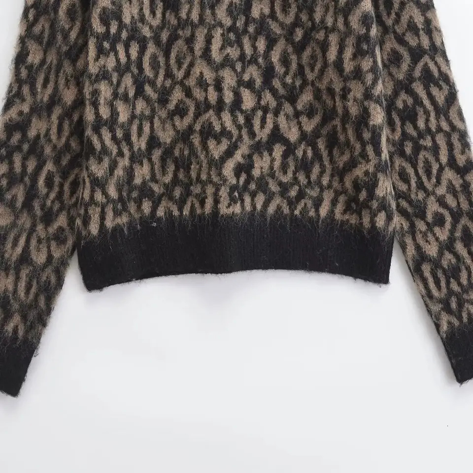 Traf Womens Sweater Autumn Winter Leopard Pattern Round Neck Knitted Top Knitted Top 241115