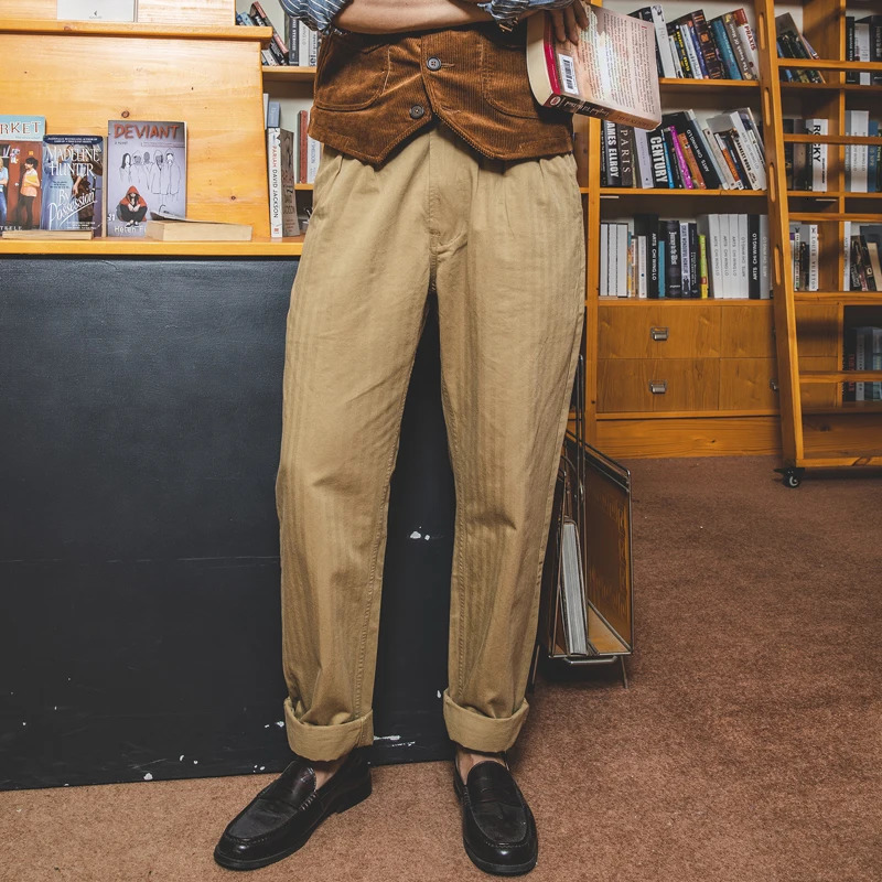 Red tornado herringbone cotton Gurkha pants mens daily casual style 2 241115