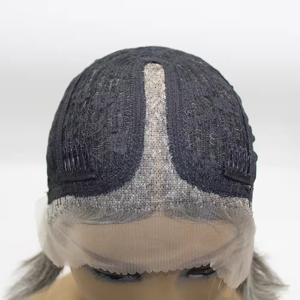 Silver grey salt n pepper color gray human hair wigs HD t part 13x4x1 lace front wig 14inch 150%density short wavy bob for black women
