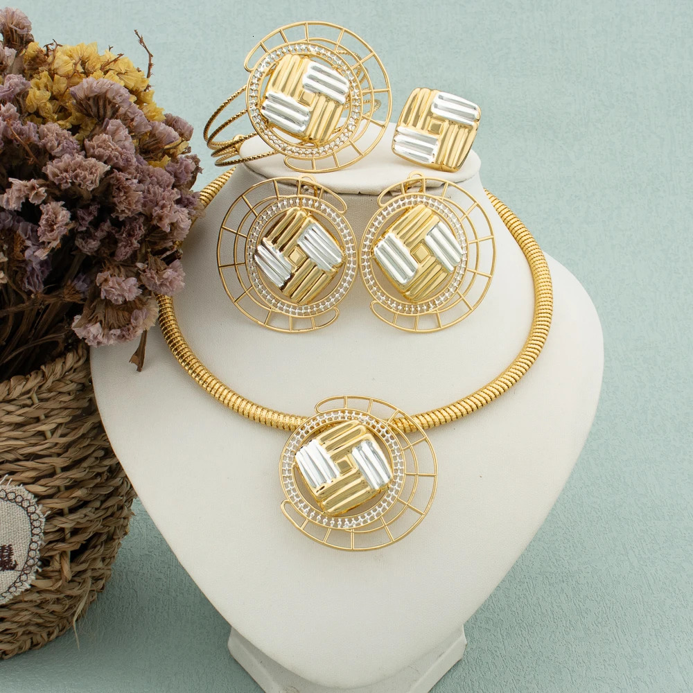 18k gold-plated jewelry set Brazilian womens necklace earring set Italian high-end wedding Dubai party jewelry 241115
