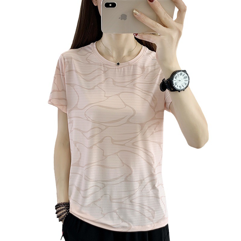 Short T-shirt for womens summer breathable and sweat wicking quick drying clothes
